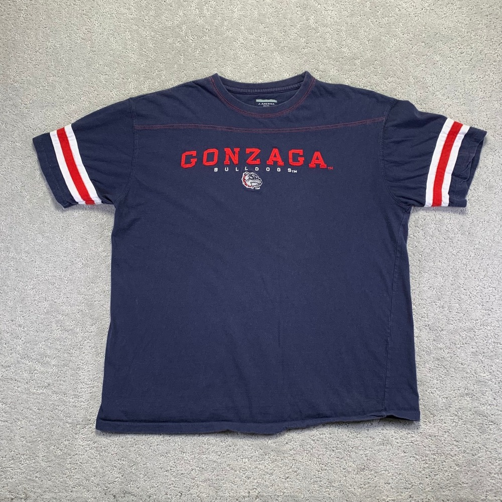 J. America Gonzaga Bulldogs T-Shirt Mens XL Navy Blue NCAA Striped Sleeve Y2k